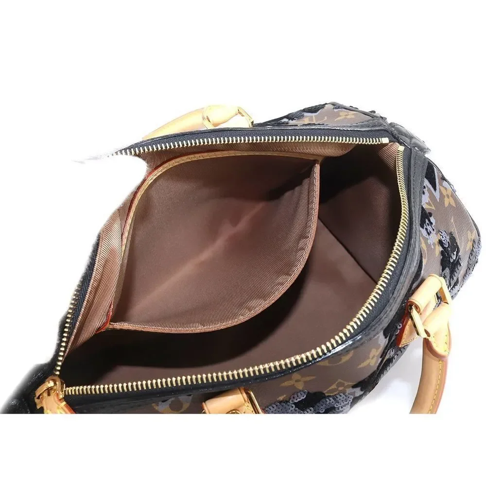 Louis Vuitton Monogram Fleur De Gees Speedy 30 Hand Bag Sequin Brown